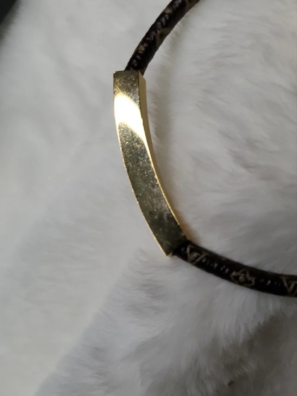 Lv Brown Monogram Bracelet with Gold Plate Accent